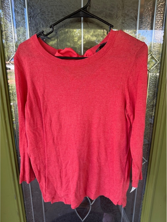 Outback Red Sweaters - Women’s large cotton coral 3/4 sleeve Eyelit sweater bow back detail cozy warm